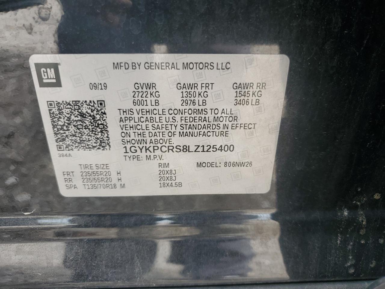 2020 Cadillac Xt6 Premium Luxury VIN: 1GYKPCRS8LZ125400 Lot: 51339095