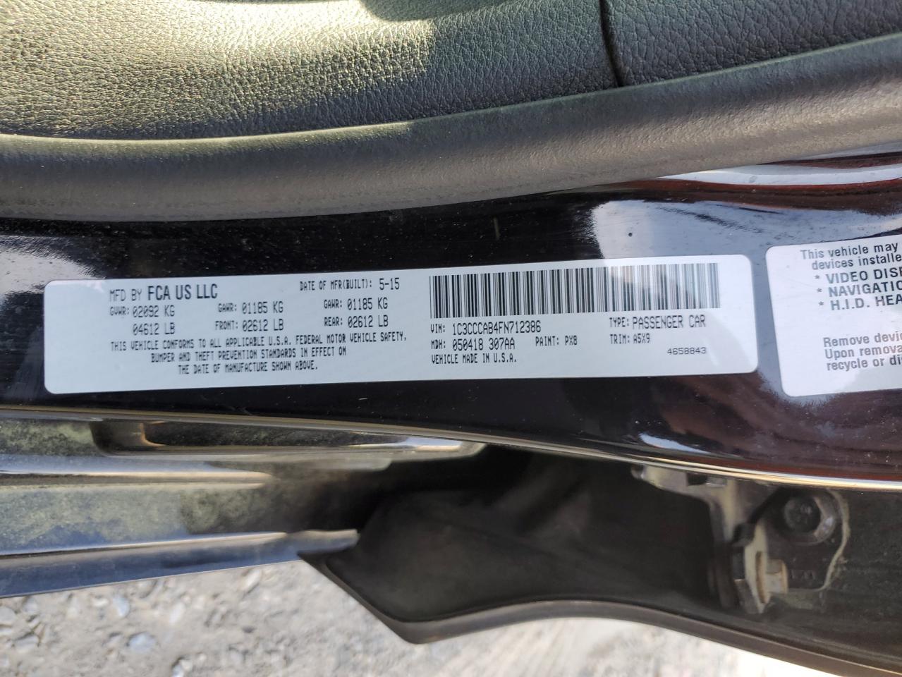 2015 Chrysler 200 Limited VIN: 1C3CCCAB4FN712386 Lot: 55240165