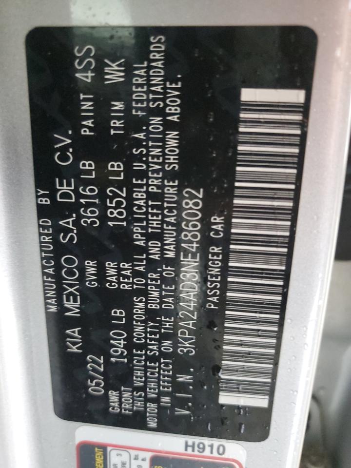 2022 Kia Rio Lx VIN: 3KPA24AD3NE486082 Lot: 54216595
