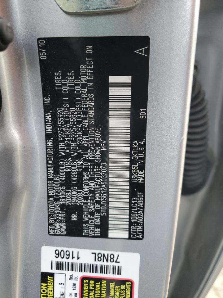 2010 Toyota Sequoia Limited VIN: 5TDJY5G12AS037073 Lot: 52813615