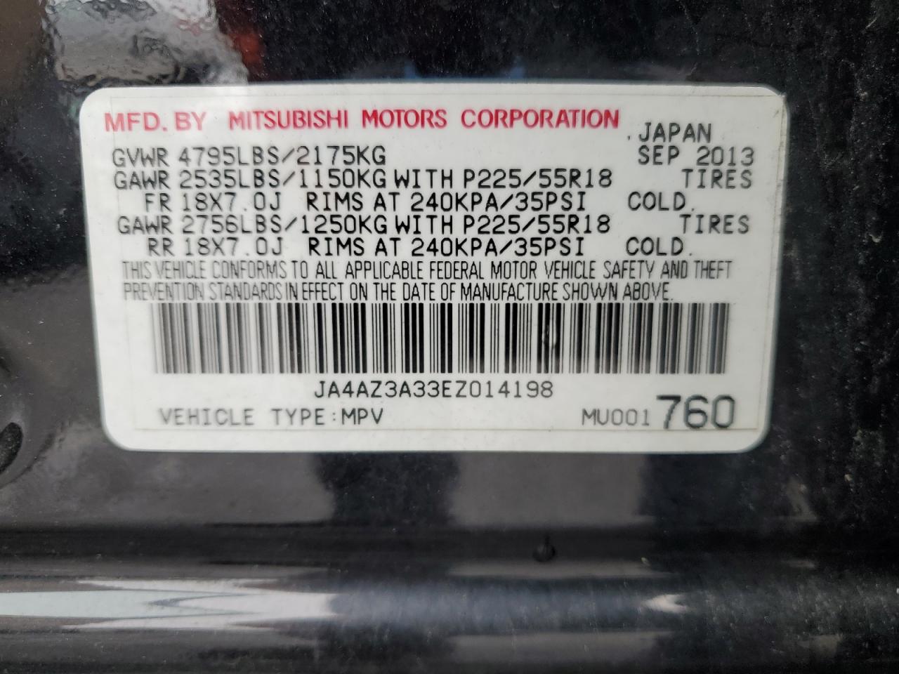 2014 Mitsubishi Outlander Se VIN: JA4AZ3A33EZ014198 Lot: 51773645