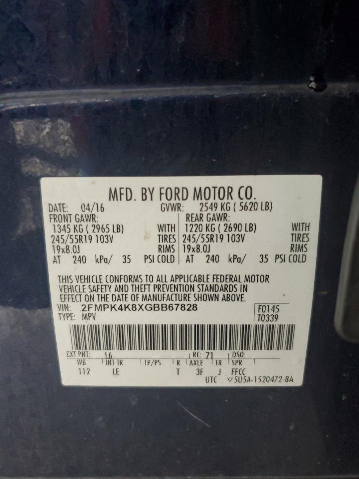 2016 Ford Edge Titanium VIN: 2FMPK4K8XGBB67828 Lot: 54501715