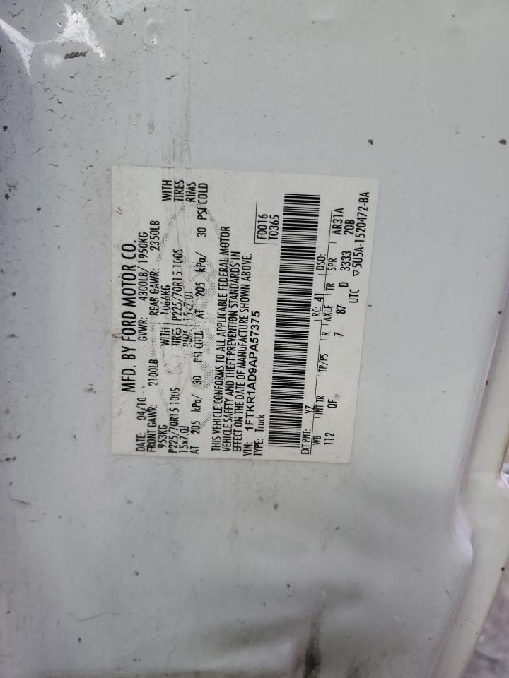 2010 Ford Ranger VIN: 1FTKR1AD9APA57375 Lot: 52935975