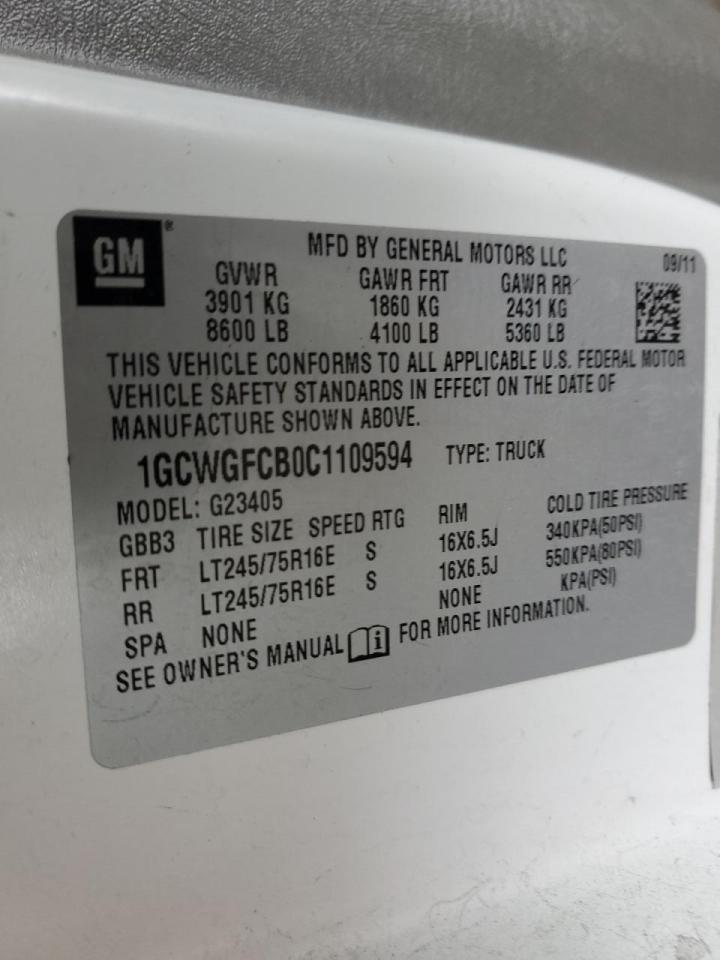 2012 Chevrolet Express G2500 VIN: 1GCWGFCB0C1109594 Lot: 50920485