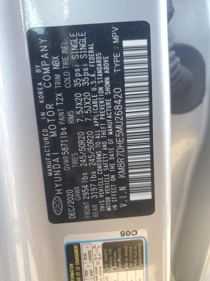 2021 Hyundai Palisade Calligraphy VIN: KM8R7DHE5MU268420 Lot: 51710795