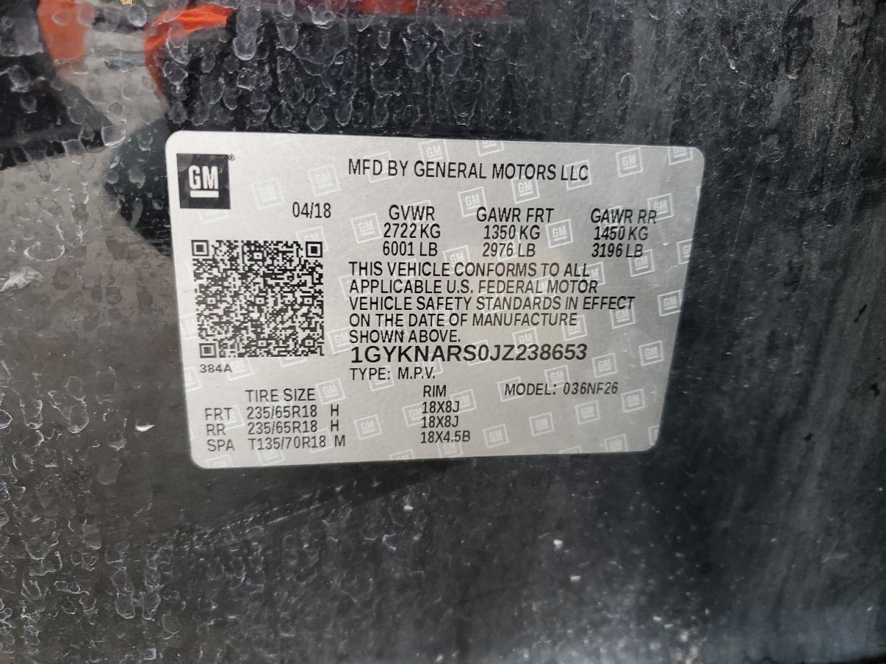 2018 Cadillac Xt5 VIN: 1GYKNARS0JZ238653 Lot: 51762065
