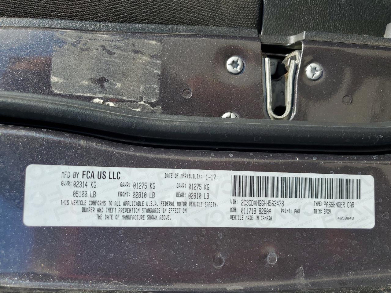 2017 Dodge Charger Sxt VIN: 2C3CDXHG6HH563478 Lot: 51575945