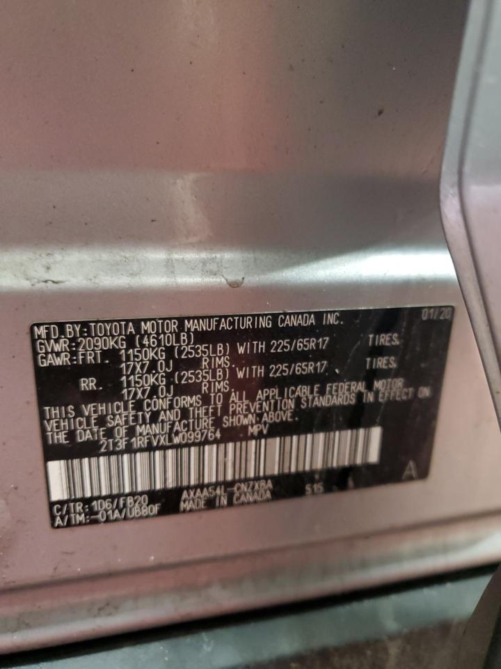 2020 Toyota Rav4 Le VIN: 2T3F1RFVXLW099764 Lot: 52940625