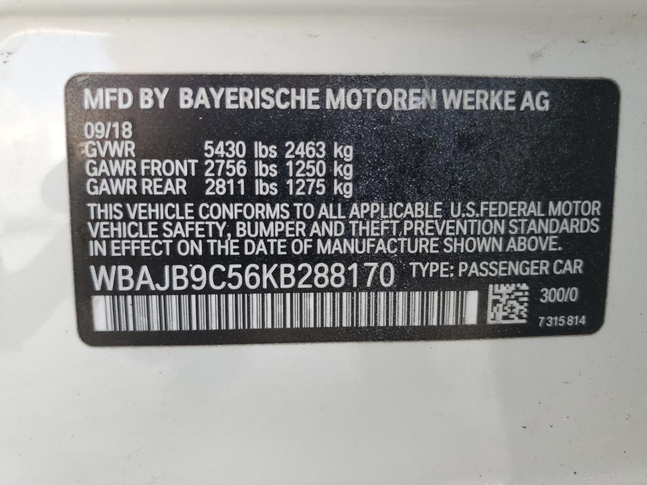 2019 BMW M550Xi VIN: WBAJB9C56KB288170 Lot: 54415635