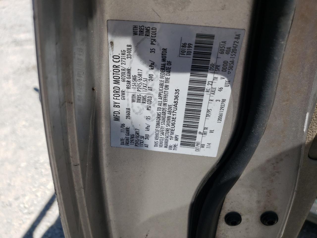 2007 Ford Explorer Xlt VIN: 1FMEU63E17UA83635 Lot: 52113555