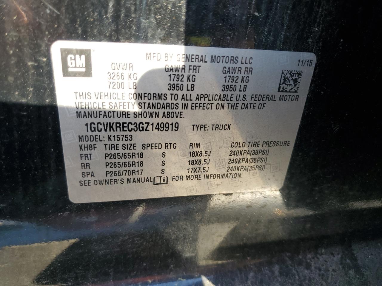 2016 Chevrolet Silverado K1500 Lt VIN: 1GCVKREC3GZ149919 Lot: 54664485