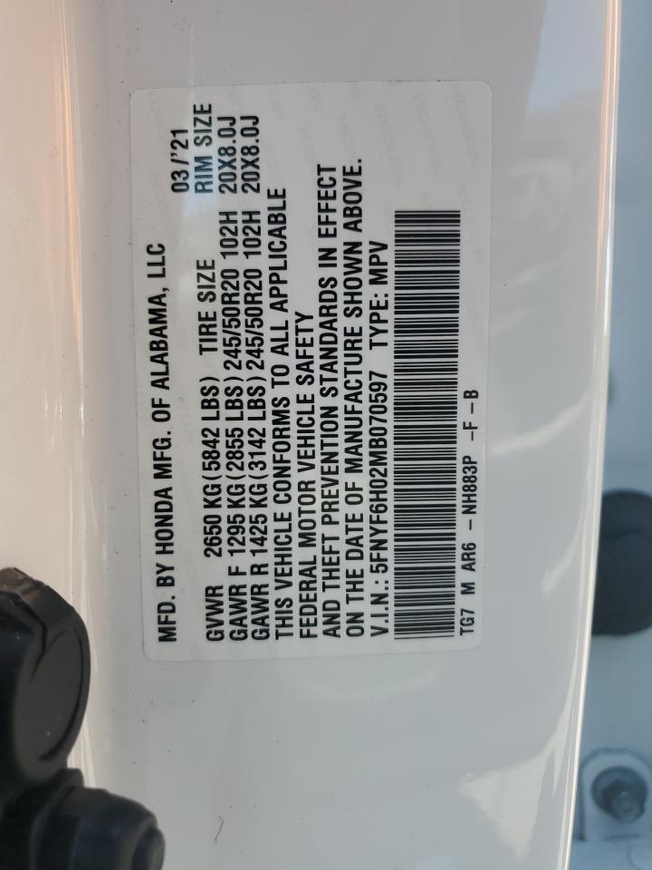 5FNYF6H02MB070597 HONDA PILOT 2021