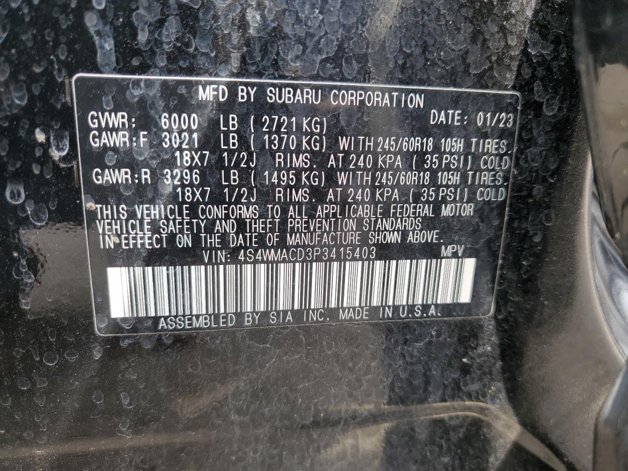 2023 Subaru Ascent Premium VIN: 4S4WMACD3P3415403 Lot: 54897375
