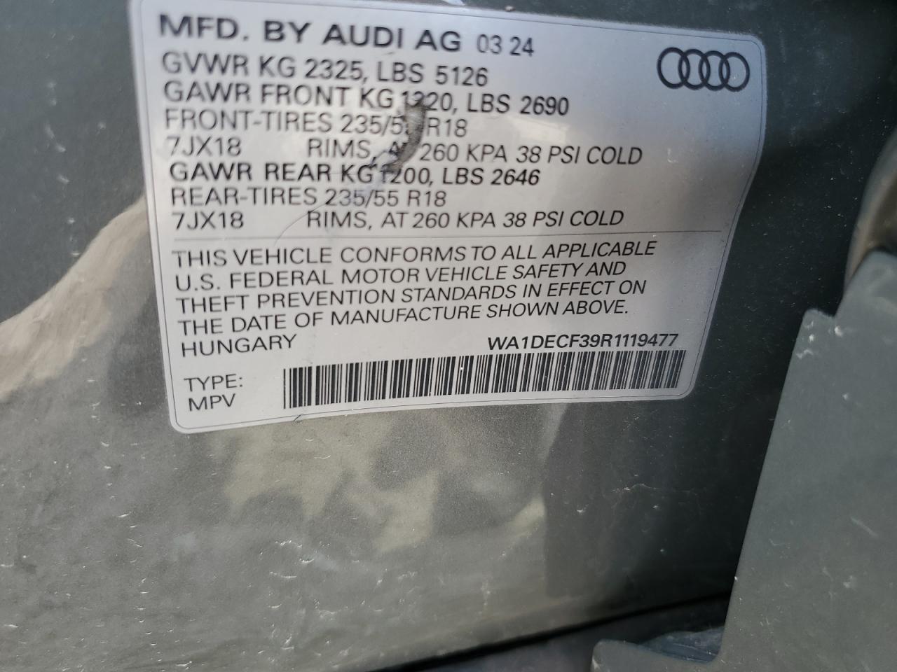 2024 Audi Q3 Premium S Line 45 VIN: WA1DECF39R1119477 Lot: 54455815
