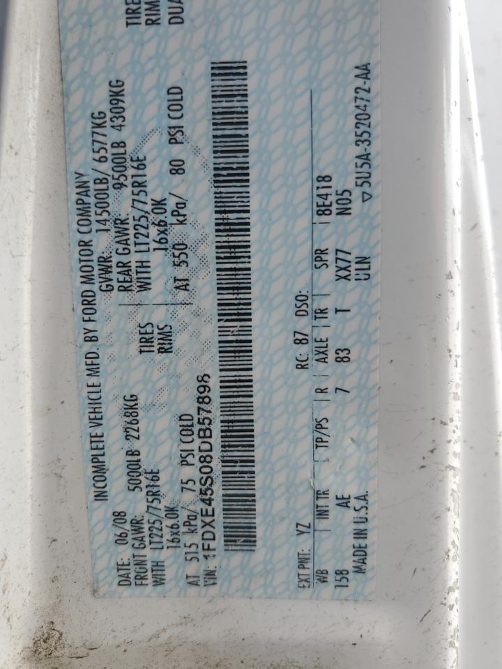 2008 Ford Econoline E450 Super Duty Cutaway Van VIN: 1FDXE45S08DB57898 Lot: 51790145