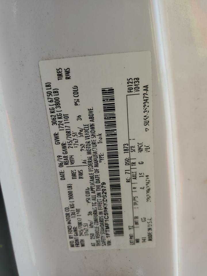 2019 Ford F150 VIN: 1FTMF1C59KKD92979 Lot: 53800625