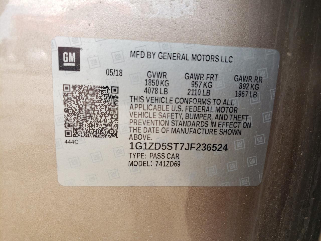 2018 Chevrolet Malibu Lt VIN: 1G1ZD5ST7JF236524 Lot: 78552523