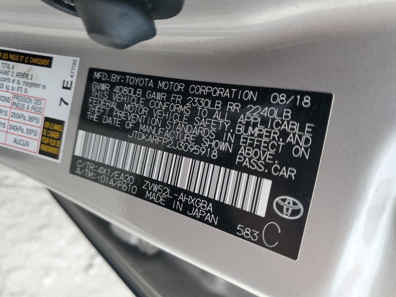 2018 Toyota Prius Prime VIN: JTDKARFP2J3095918 Lot: 53700165
