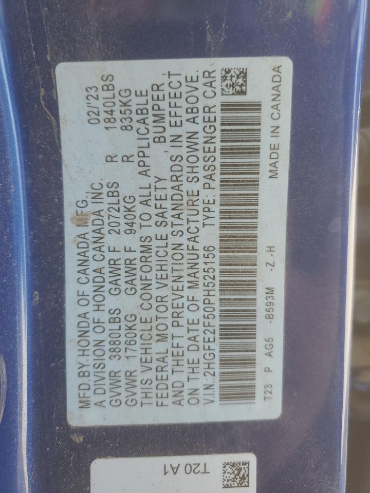 2023 Honda Civic Sport VIN: 2HGFE2F50PH525156 Lot: 86441525