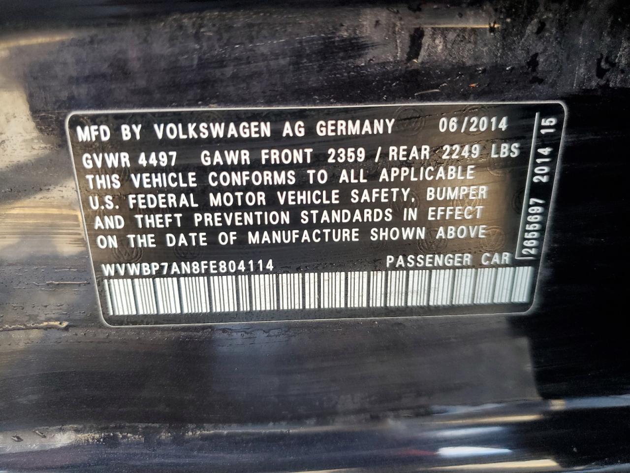 2015 Volkswagen Cc Sport VIN: WVWBP7AN8FE804114 Lot: 54880245