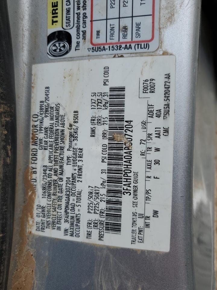 2010 Ford Fusion Se VIN: 3FAHP0HA0AR307204 Lot: 52736195