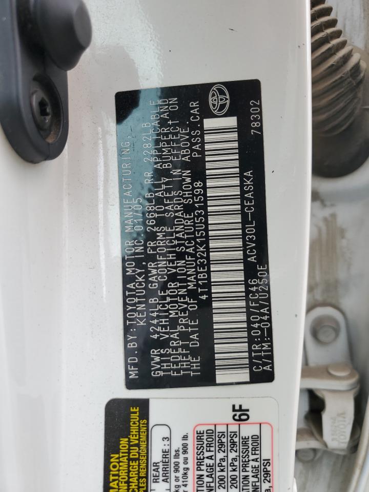 2005 Toyota Camry Le VIN: 4T1BE32K15U531598 Lot: 51596275