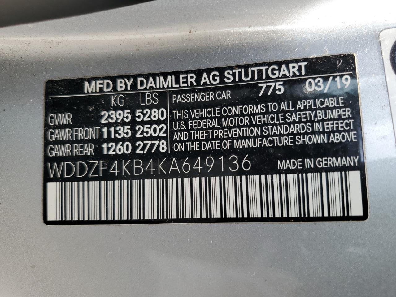 2019 Mercedes-Benz E 300 4Matic VIN: WDDZF4KB4KA649136 Lot: 54546815