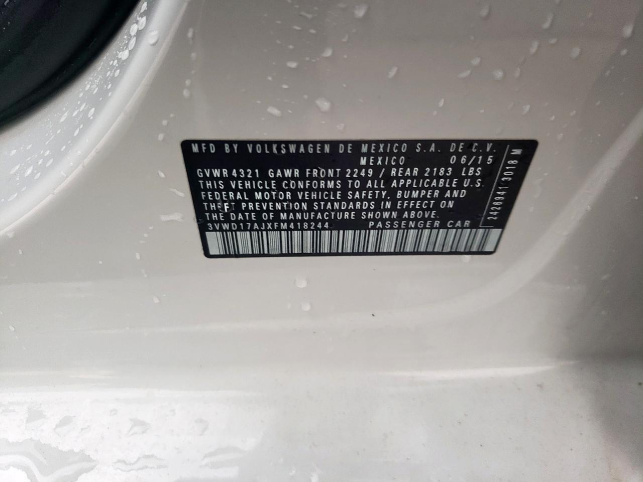 2015 Volkswagen Jetta Se VIN: 3VWD17AJXFM418244 Lot: 54576205