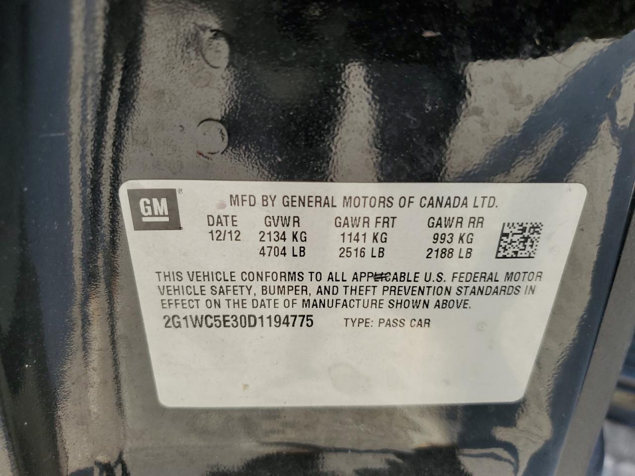 2013 Chevrolet Impala Ltz VIN: 2G1WC5E30D1194775 Lot: 52931325