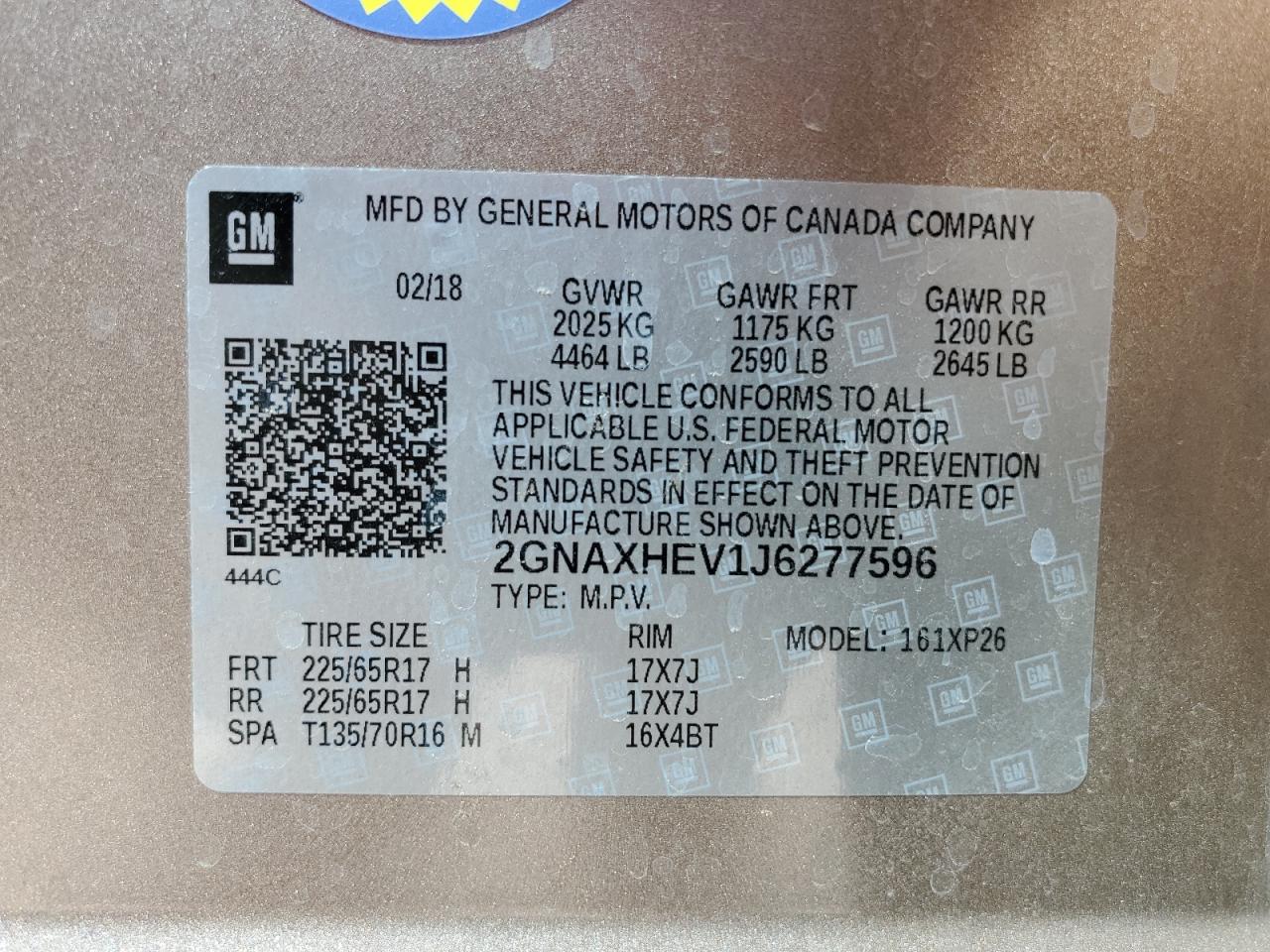 2GNAXHEV1J6277596 CHEVROLET EQUINOX 2018