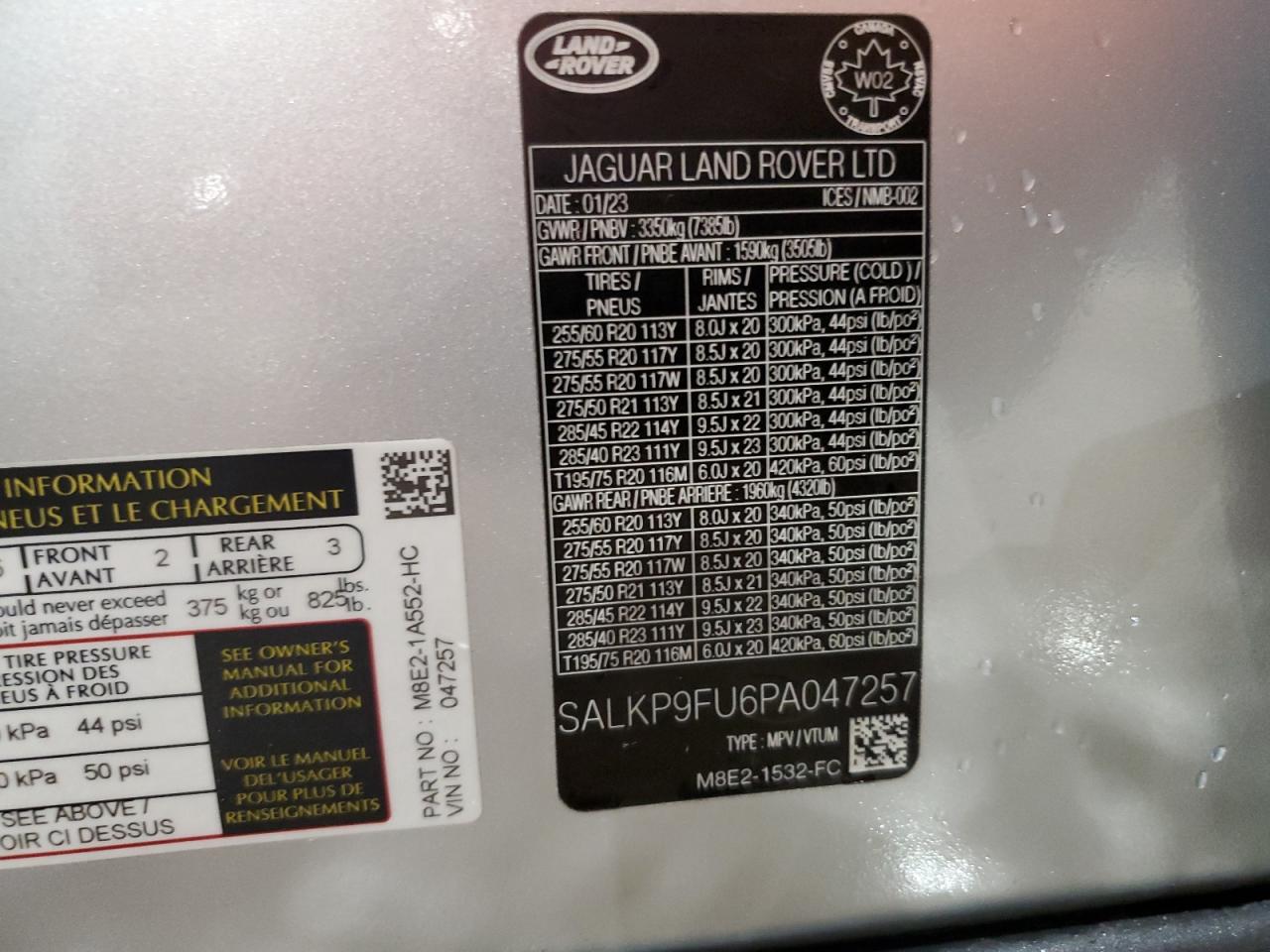 salkp9fu6pa047257 SALKP9FU6PA047257 2023 Land Rover Range Rover Se