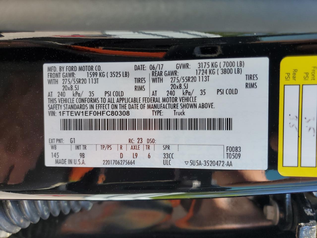 1FTEW1EF0HFC80308 FORD F-150 2017