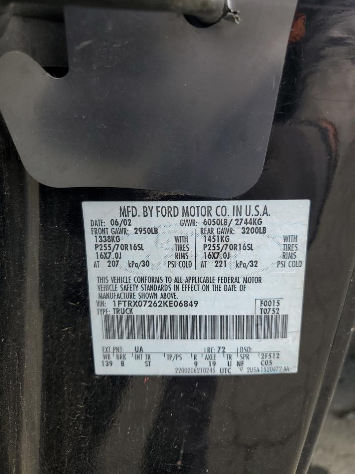 2002 Ford F150 VIN: 1FTRX07262KE06849 Lot: 53546665
