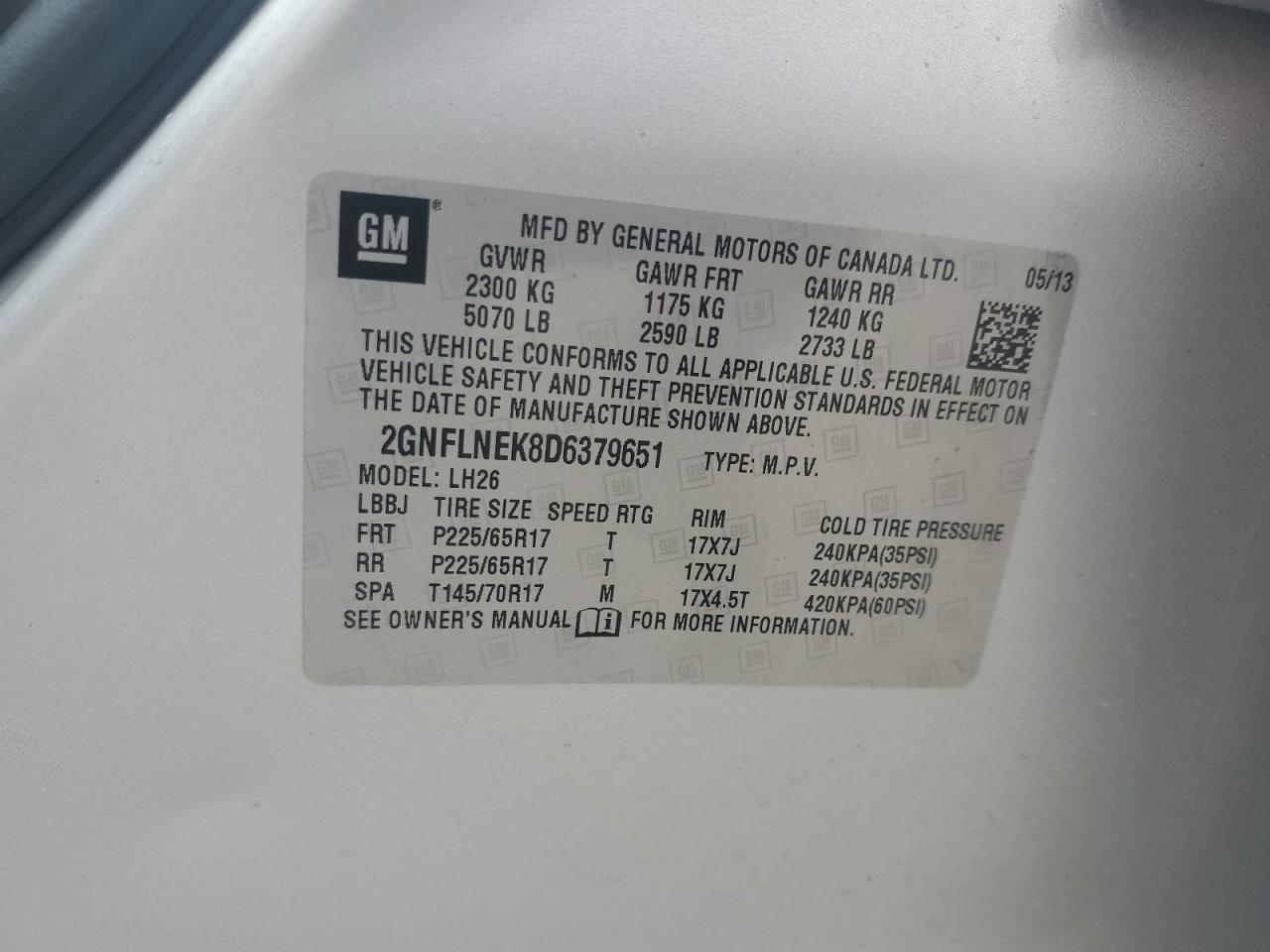 2013 Chevrolet Equinox Lt VIN: 2GNFLNEK8D6379651 Lot: 55255635