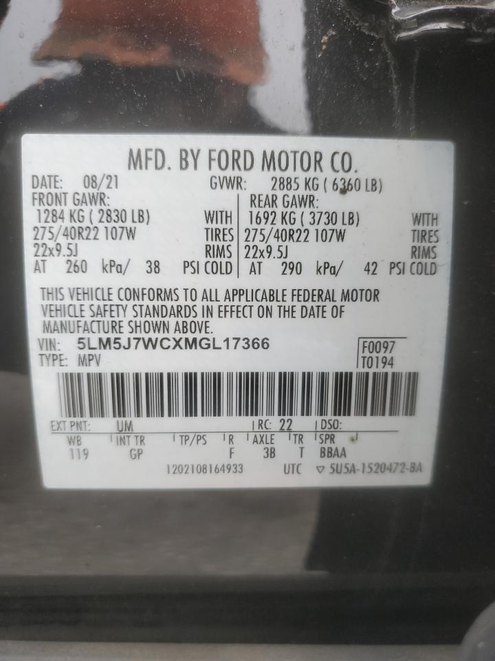 2021 Lincoln Aviator Reserve VIN: 5LM5J7WCXMGL17366 Lot: 51515555