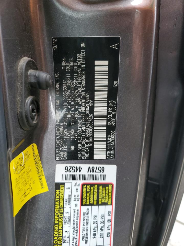 2013 Toyota Sienna Xle VIN: 5TDYK3DC8DS307826 Lot: 53960435