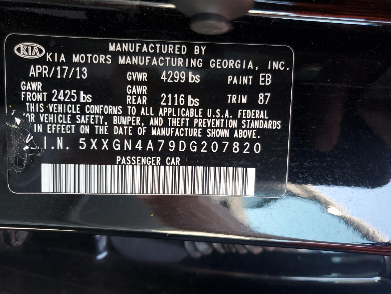 2013 Kia Optima Ex VIN: 5XXGN4A79DG207820 Lot: 51661665