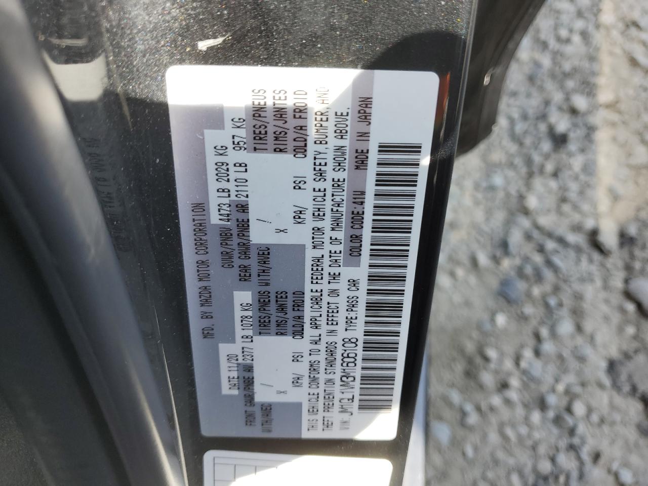2021 Mazda 6 Touring VIN: JM1GL1VM3M1606108 Lot: 55124365