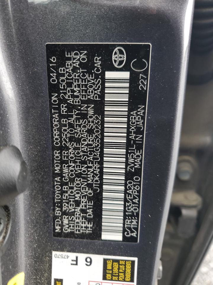 2016 Toyota Prius VIN: JTDKARFU4G3520232 Lot: 54415235