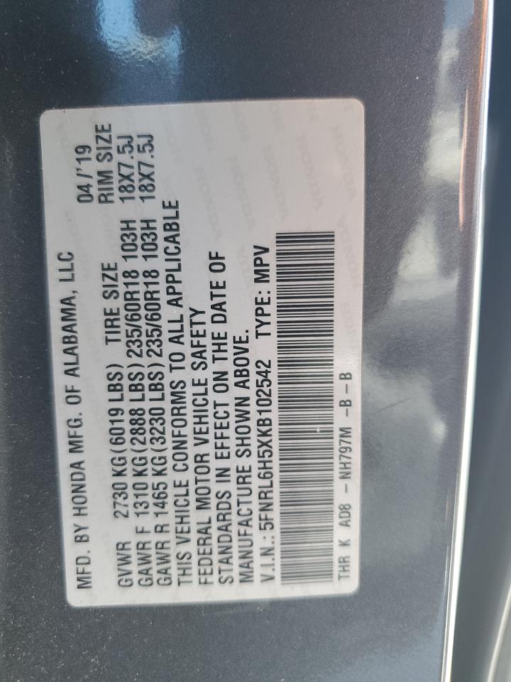 2019 Honda Odyssey Ex VIN: 5FNRL6H5XKB102542 Lot: 52911525