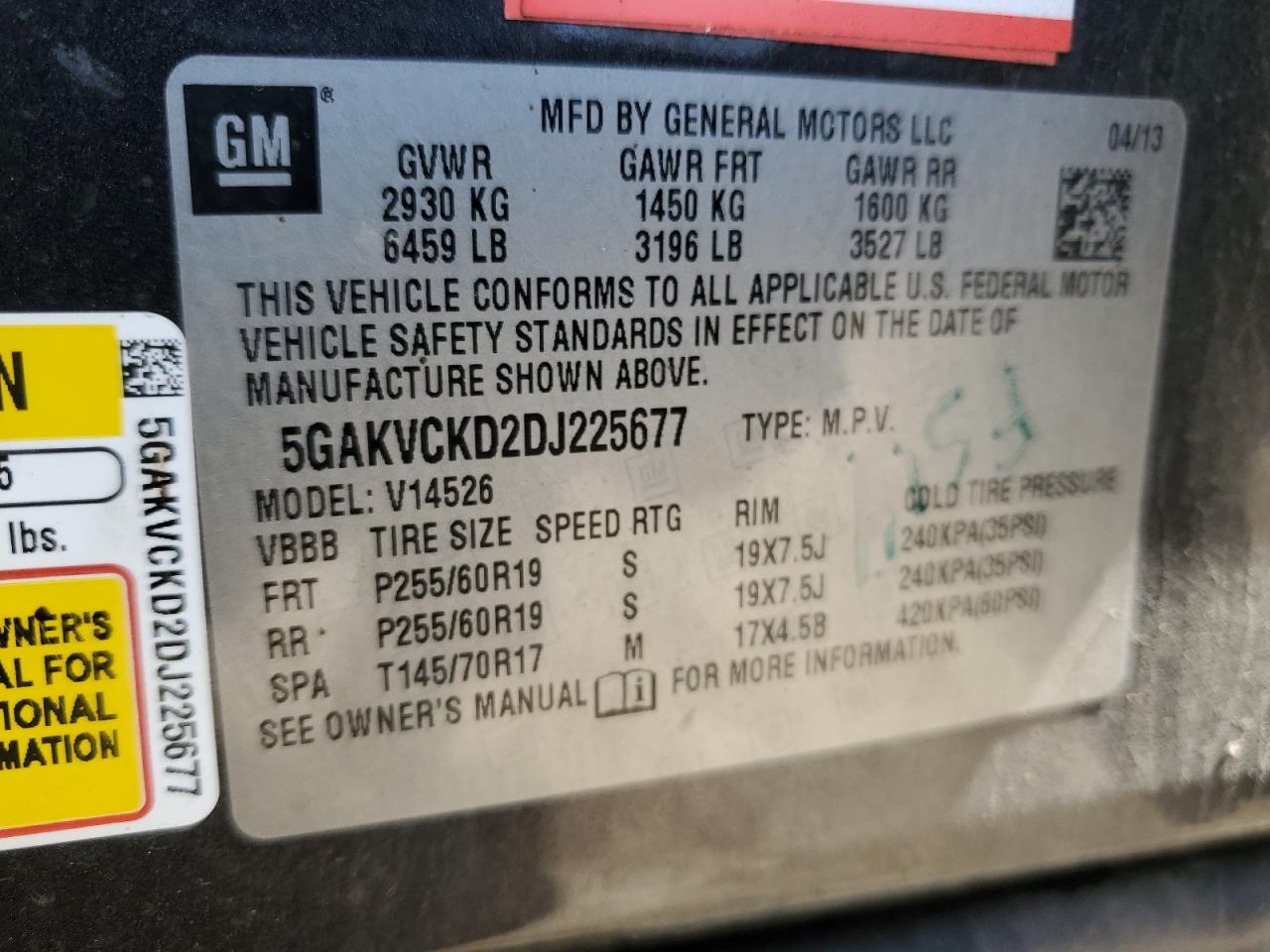 2013 Buick Enclave VIN: 5GAKVCKD2DJ225677 Lot: 52378025