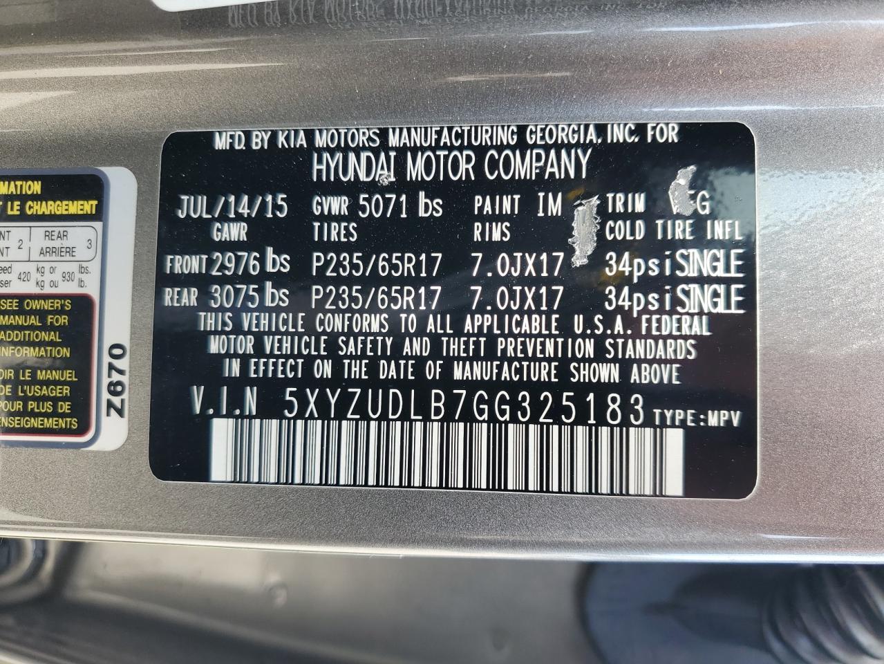 2016 Hyundai Santa Fe Sport VIN: 5XYZUDLB7GG325183 Lot: 54171725