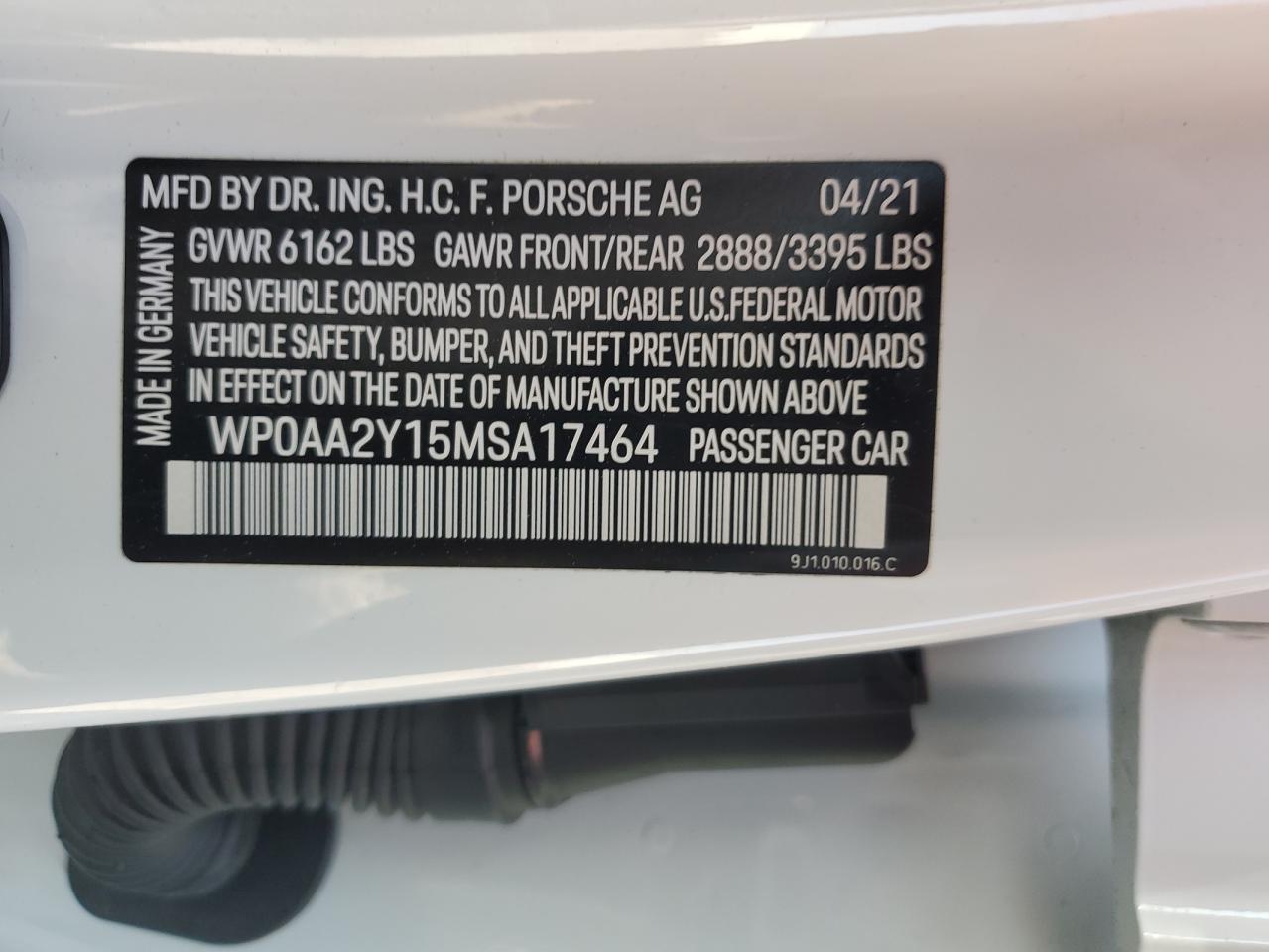 2021 Porsche Taycan VIN: WP0AA2Y15MSA17464 Lot: 52412815