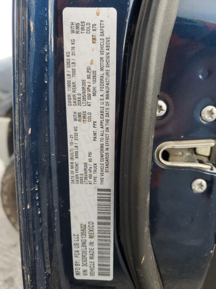2022 Ram 3500 Laramie VIN: 3C63R3EL8NG135602 Lot: 54266565
