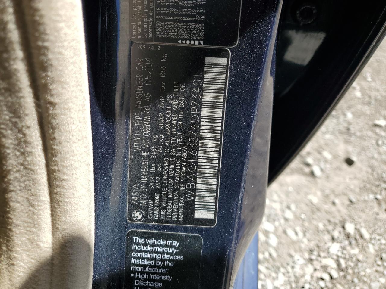 2004 BMW 745 I VIN: WBAGL63574DP73401 Lot: 54608435