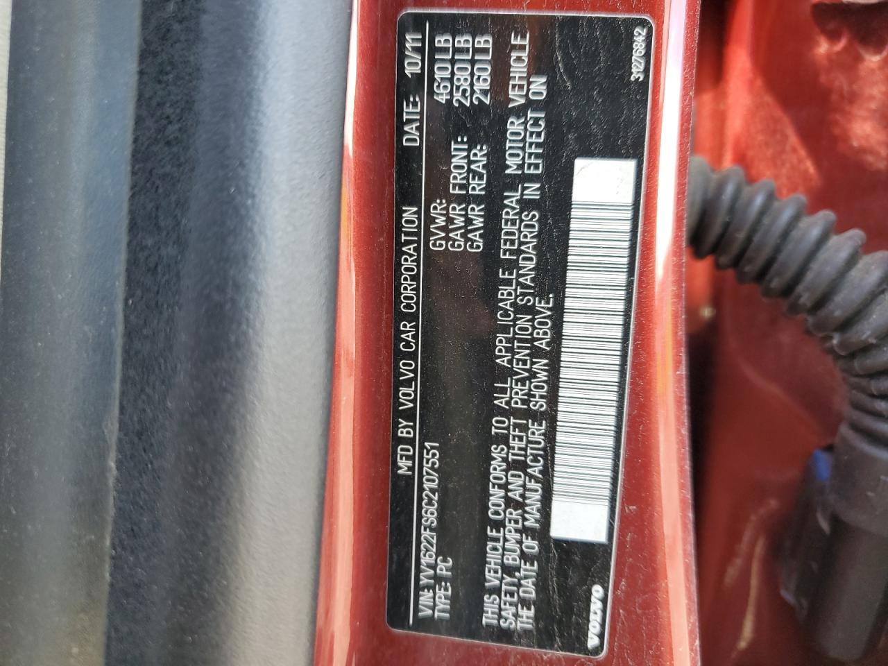 2012 Volvo S60 T5 VIN: YV1622FS6C2107551 Lot: 47631535