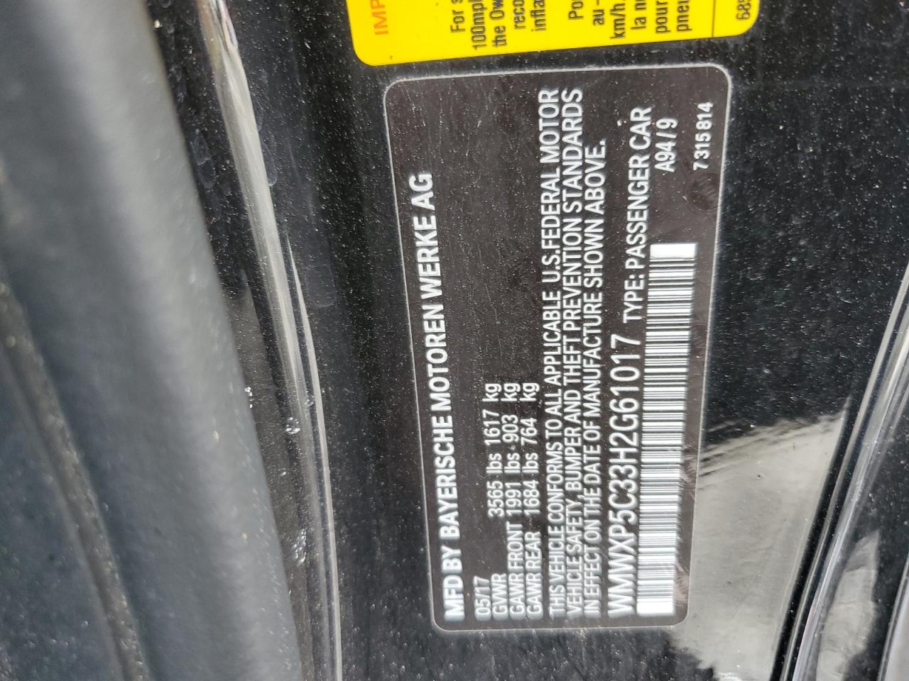 2017 Mini Cooper VIN: WMWXP5C33H2G61017 Lot: 53379605