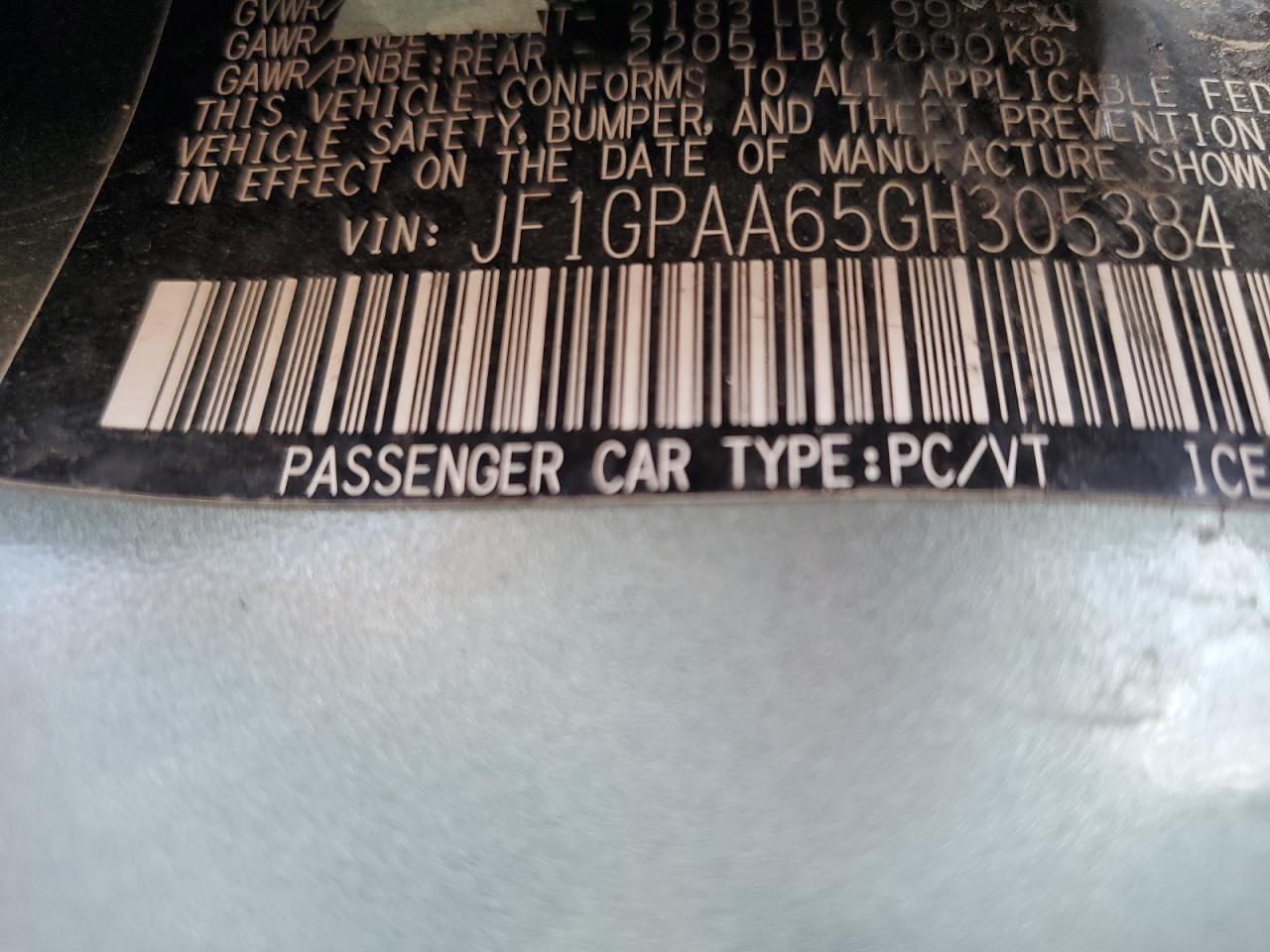 JF1GPAA65GH305384 2016 Subaru Impreza