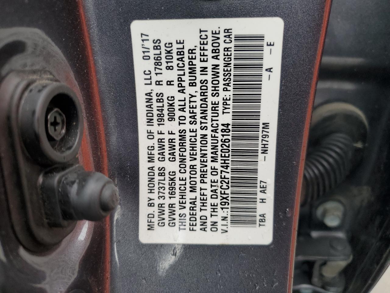19XFC2F74HE026184 HONDA CIVIC 2017