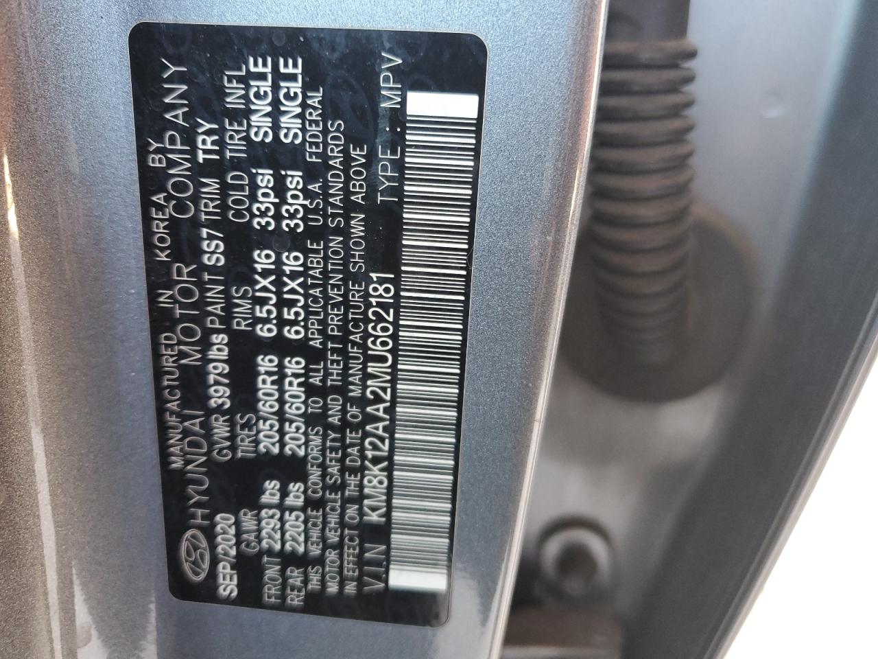 2021 Hyundai Kona Se VIN: KM8K12AA2MU662181 Lot: 54794585